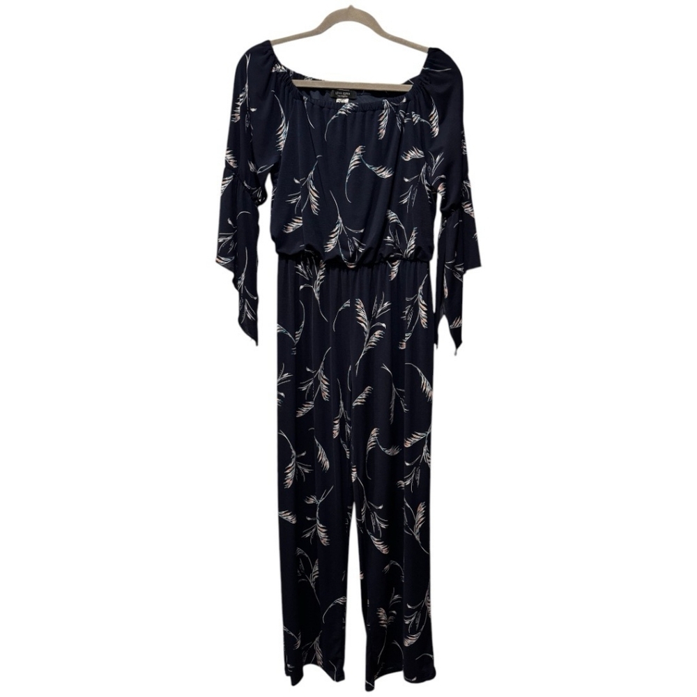 Elegant Black Jumpsuit with Leaf Print